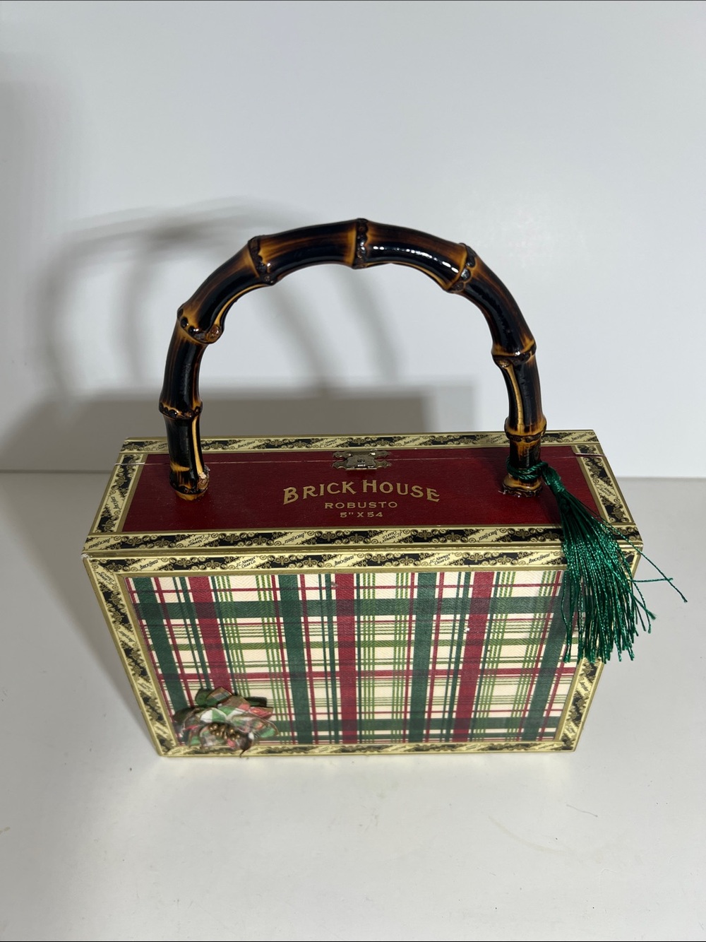 BrickHouse Red Box Handbag with Bamboo Handle Handmade in Nicaragua